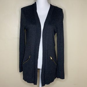 Apt 9 Cardigan Sweater Gray Open Front Exposed Zipper Pockets Long Medium